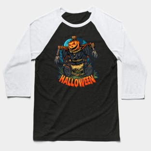 halloween pumpkin scarecrow middle cemetery halloween night Baseball T-Shirt